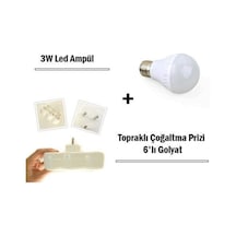 3w Led Ampul 10 Ad + Topraklı Çoğaltma Prizi 6 Lı Golyat Set 1 Ad RGB
