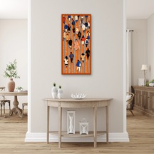 Turuncu Şeritlerde Yürüyen Kalabalık - Metal Tablo - Dec0370 24 X 50 Cm Çok Renkli