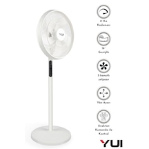 Yui F60 Beyaz 16 İnç 50W 8 Kademe 5 Pervane Döner Başlıklı Uzaktan Kumandalı Vantilatör