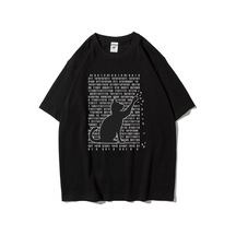 Tarzsokak Unisex Siyah 01 Kedi Baskılı Oversize Bisiklet Yaka Tshirt Siyah