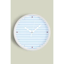 Yatay Çizgili Tasarım Modern Duvar Saati - 35cm - Önü Camlı Beyaz Kasa - Sessiz Mekanizma-jh0633 Beyaz