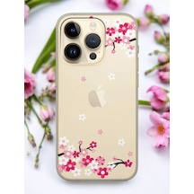 Apple Uyumlu iPhone 15 Pro Max Art Sakura Tasarımlı Şeffaf Telefon Kılıfı Çok Renkli