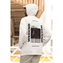 The Weeknd Rapper Baskılı Unisex Oversize Şarkıcı Hoodie Beyaz