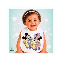 Mickey Ve Minnie Keten Bebek Mama Önlüğü Yumuşak - Emici - Yıkanabilir - Özel Tasarım P132 Çok Renkli