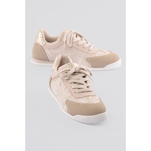 Mubiano Kadın Sneaker Taşlı Gold Ve Süet Detaylı Bağcıklı Spor Ayakkabı Zireya Bej Bej