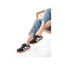 M-1004 Siyah Süet Bağcıklı Termo Taban Günlük Kadın Spor Beyaz