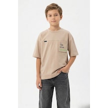 New Kids Think Outside Baskılı Pamuk Erkek Çocuk Tişört-91111 Bej