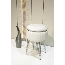 Bianco Metal Ayaklı Sehpalı Puf Krom Kırık Beyaz Chrome Off White