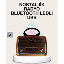 Hubrendy Tekno Ahşap Nostaljik Radyo Bluetooth Usb Sd Kart Destekli