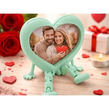 3d Baskı Aşk Kalpli Fotoğraf Çerçevesi - Hareketli Bacaklı Masaüstü Çerçeve-mint