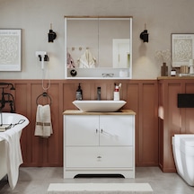 Lavabolu Mat Beyaz Mdf 80 Cm Çekmeceli Banyo Dlp + Aynalı Üst Dlp Beyaz - Atlantik Çam Lavabolu Mat Beyaz Mdf 80 Cm Çekmeceli Banyo Dlp + Aynalı Üst Dlp Beyaz - Atlantik Çam