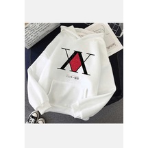 Hunter X Hunter Logo Beyaz Kapşonlu Sweatshirt