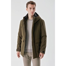 Slimfit Kapşonlu Çıtçıt Ve Fermuar Kapamalı Kapak Cepli Elyaf Dolgulu Astarlı Yan Cepli Uzun Mont 001