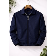 Mero Life Erkek Basic Old Money Fermuarlı Oversize Mevsimlik Polo Yaka Gabardin Kumaş Lacivert Ceket