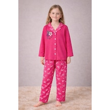 Beka Kids Çiçek Desenli Uzun Kollu Önden Düğmeli Gömlek Yaka Kız Çocuk Mevsimik Pijama Takımı Pembe