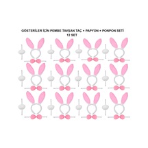 Pembe Tavşan Kostüm Seti Taç, Papyon, Ponpon 12 Li Paket - Zmff-582130 18