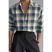 Erkek Ekose Gömlek Slim Fit Pamuklu Uzun Kollu Günlük Şık Gömlek Haki Erkek Ekose Gömlek Slim Fit Pamuklu Uzun Kollu Günlük Şık Gömlek Haki