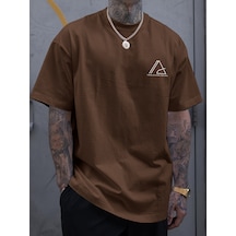 Unisex Think Outside The Box Baskılı Oversize Tshirt Kahverengi