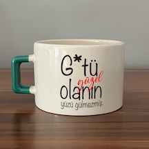 G Tü Güzel Olanın Yüzü Gülmezmiş Baskılı Yeşil Kulplu C Fincan
