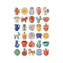 30 Adet Retro Akdeniz Seramik Sticker Seti - Laptop, Defter, Matara Çok Renkli