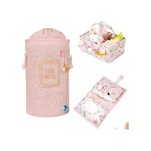 Tr Bebek 3'lü Set, Bebek Bakım Çantası, Alt Bakım Çantası, Kirli Çamaşır Sepeti, Pembe
