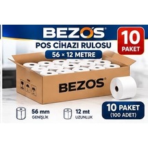 Termal Pos Cihazı Rulosu 56 Mm X 12 M - 100 Adet 10 Paket Yazar Kasa Slip Rulosu