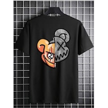 Çift Yüz Ayıcık Süprem T-shirt - Siyah Baskılı Oversize Bisiklet Yaka Tişört Siyah-78728