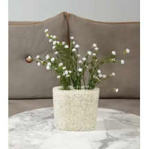 Vazoda Beyaz Yapay Çiçek Dekoratif Deniz Taşı El Yapımı Vazo Dahil 10 x 5 x 14 CM