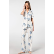 Türen Kadın 3604/ekru Desenli Kısa Kol Dokuma Pijama Takımı 001