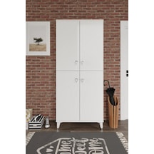 Simple Sp4190 Ayakkabılık 4 Kapaklı Mutfak Dolabı Balkon Dolabı Kiler Banyo Dolabı Çok Amaçlı Dolap Beyaz Gümüş Beyaz - Gümüş