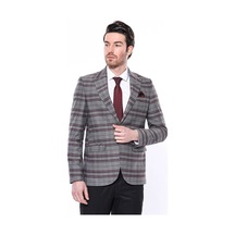 Ekose Desenli Slim Fit Bordo Erkek Ceket 001