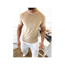 T-shirt Slim Fit Tişört Dar Kesim Kadife Tişört krem