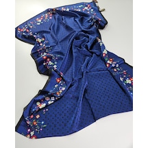 Miorel Scarfs Lv Desen Çiçekli İthal Vual İpek Şal Aksesuar Fular Silk Scarfs Shawl Hijab Lacivert