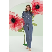 Nbb Kadın Lacivert Kurdele Önden Düğmeli Pijama Takım Lacivert