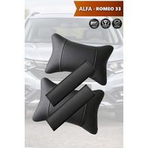 Alfa Romeo 33 Uyumlu Deri Kemer Koruyucu Siyah Deri Yastık Set Lüks