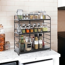 Raflı 40cm Baharatlık Organizer Düzenleyizi Tezgahüstü Banyo Mutfak Ofis Model-1 Siyah Çok Renkli