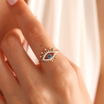 Sembolgold 14 Ayar Özel Tasarım Altın Evil Eye Yüzük Firuzeli T10990 Renkli