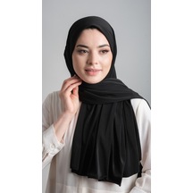 Siyah Pratik Hazır Geçmeli Eşarp Sandy Kumaş Sade 1817_01 Siyah