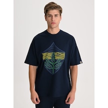 Fenerbahçe Lacivert Tribün Çizgili Arma Erkek Oversize Tshirt Fb Laci Yeni
