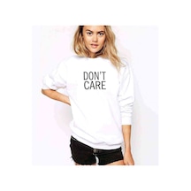 Don'T Care Baskılı Beyaz Kadın Sweatshirt