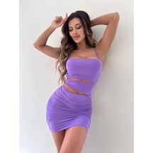 Lila Tasarım Bel Dekolteli Askılı Mini Elbise-lila Lila