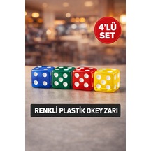 Renkli Plastik Okey Zarı 16 Mm 4 Lü Set Mavi Yeşil Kırmızı Sarı Zar