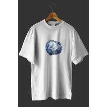 Noıssey -wed Bulutların Üstündeki Ceylan Tasarım Baskılı Oversize T-shirt Tişört Beyaz