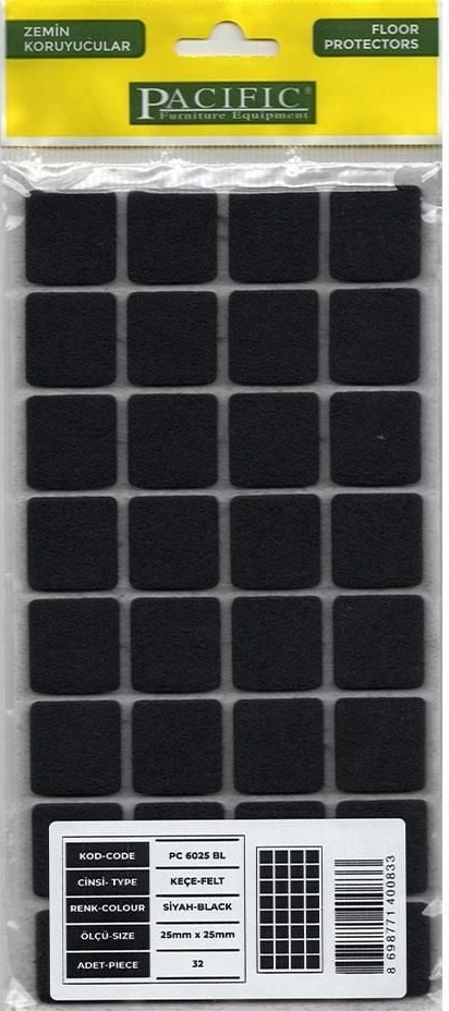 Pacific 6025 Bl Yapışkanlı Keçe 25 Mm X 25 Mm Siyah - Elwm-420263
