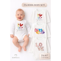 Babyden's Love Temalı 3 Lü Bebek Body Seti %100 Pamuk Uzun Kollu Çıtçıtlı Bebek Zıbını Unisex Beyaz Babyden's Love Temalı 3 Lü Bebek Body Seti %100 Pamuk Uzun Kollu Çıtçıtlı Bebek Zıbını Unisex Beyaz