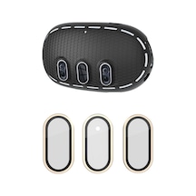 Meta Quest 3 İçin Silikon Kılıf + Titanyum Alaşımlı Temperli Cam Lens Filmi Vr Kulaklık Aksesuarları - Siyah / Altın