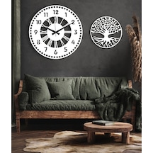 50X50 Dekoratif Beyaz Duvar Saati + Tablo 35 Cm Hediye Beyaz