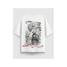 Yolo Street Japon Dragon Baskılı Oversize Erkek Tişört %100 Pamuk Streetwear Beyaz111