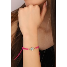 Renkli Taşlı Pembe Renkli İpli Gümüş Bileklik