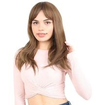 Düz Perçemli Orta Boy Fiber Sentetik Peruk / Kumral - Zmff-713759 Renkli